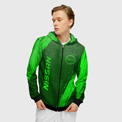 Толстовка 3D на молнии мужская Nissan - green gradient вертикально, цвет: 3D-черный — фото 2