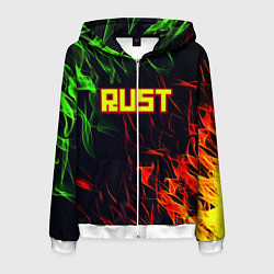 Толстовка 3D на молнии мужская RUST огненная текстура, цвет: 3D-белый