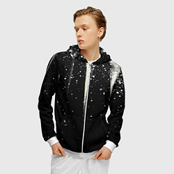 Толстовка 3D на молнии мужская Белые брызги на черном, цвет: 3D-белый — фото 2