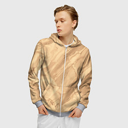 Толстовка 3D на молнии мужская Бежевая текстура каменная мрамор, цвет: 3D-меланж — фото 2