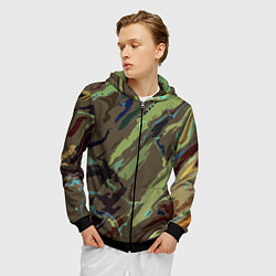 Толстовка 3D на молнии мужская Абстракция тон хаки, цвет: 3D-черный — фото 2