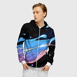 Толстовка 3D на молнии мужская Синяя волна на черном - текстура, цвет: 3D-белый — фото 2