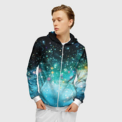Толстовка 3D на молнии мужская Бирюзовые блестки фон, цвет: 3D-белый — фото 2