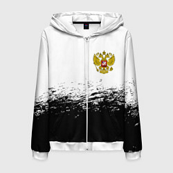 Толстовка 3D на молнии мужская Россия черно белые краски, цвет: 3D-белый