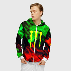 Толстовка 3D на молнии мужская Monster energy огонь лого, цвет: 3D-белый — фото 2