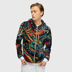 Толстовка 3D на молнии мужская Татуировка дракона ирезуми, цвет: 3D-белый — фото 2