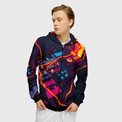 Толстовка 3D на молнии мужская Техническая абстракция, цвет: 3D-черный — фото 2