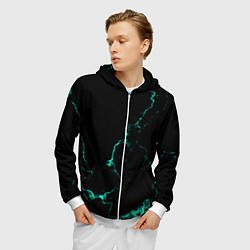 Толстовка 3D на молнии мужская Color black turquoise, цвет: 3D-белый — фото 2