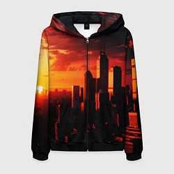 Толстовка 3D на молнии мужская Стилизованный город оранжевый закат, цвет: 3D-черный