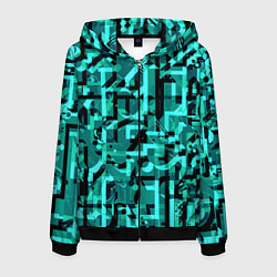 Толстовка 3D на молнии мужская Неоновый голубой объёмный эффект, цвет: 3D-черный