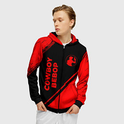 Толстовка 3D на молнии мужская Cowboy Bebop - red gradient вертикально, цвет: 3D-черный — фото 2