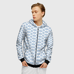 Толстовка 3D на молнии мужская Синий геометрический узор на белом фоне, цвет: 3D-черный — фото 2