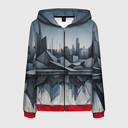 Толстовка 3D на молнии мужская Небоскребы и скалы, цвет: 3D-красный