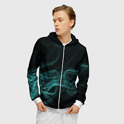 Толстовка 3D на молнии мужская Color smoke turquoise, цвет: 3D-белый — фото 2