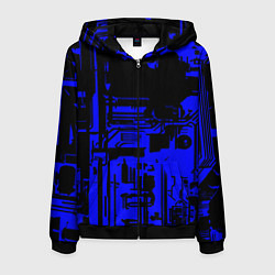 Толстовка 3D на молнии мужская Чёрный и синий ультрамарин абстракция, цвет: 3D-черный