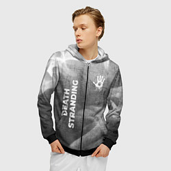 Толстовка 3D на молнии мужская Death Stranding - grey gradient вертикально, цвет: 3D-черный — фото 2