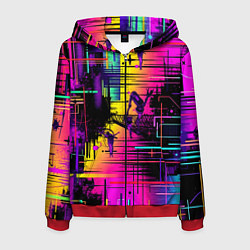 Толстовка 3D на молнии мужская Дискотечная абстракция, цвет: 3D-красный