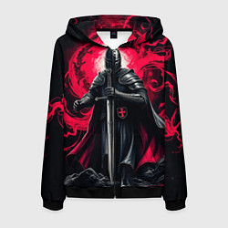 Толстовка 3D на молнии мужская Рыцарь-крестоносец ордена красной звезды, цвет: 3D-черный