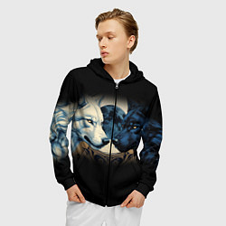 Толстовка 3D на молнии мужская Инь янь волк и волчица с луной, цвет: 3D-черный — фото 2