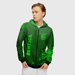 Толстовка 3D на молнии мужская Benfica - green gradient вертикально, цвет: 3D-черный — фото 2