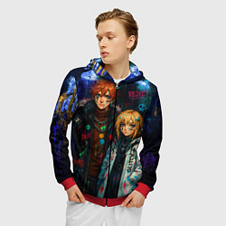 Толстовка 3D на молнии мужская Люмин и Тарталья потеки краски, цвет: 3D-красный — фото 2