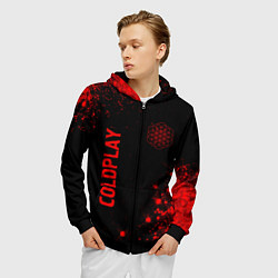 Толстовка 3D на молнии мужская Coldplay - red gradient вертикально, цвет: 3D-черный — фото 2