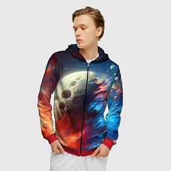 Толстовка 3D на молнии мужская Разрыв космического тела - нейроарт, цвет: 3D-красный — фото 2