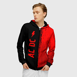 Толстовка 3D на молнии мужская AC DC - red gradient по-вертикали, цвет: 3D-черный — фото 2