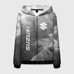Толстовка 3D на молнии мужская Suzuki - grey gradient вертикально, цвет: 3D-черный