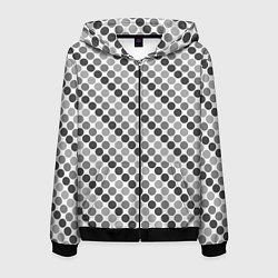 Толстовка 3D на молнии мужская Черный и серый горох на белом фоне, цвет: 3D-черный