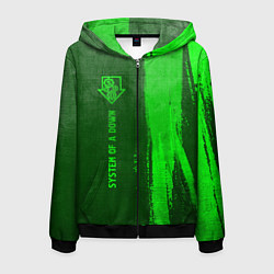 Толстовка 3D на молнии мужская System of a Down - green gradient по-вертикали, цвет: 3D-черный