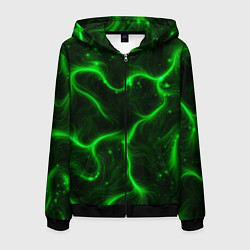 Толстовка 3D на молнии мужская Неновые зигзаги, цвет: 3D-черный