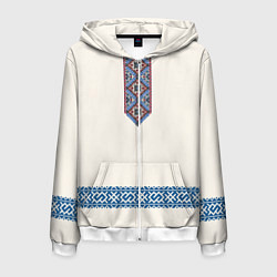 Толстовка 3D на молнии мужская Обережник - вышиванка, цвет: 3D-белый