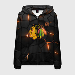 Толстовка 3D на молнии мужская Чикаго Блэкхокс - плиты с подсветкой, цвет: 3D-черный