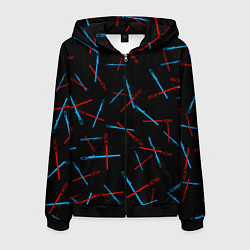 Толстовка 3D на молнии мужская Паттерн из световых мечей, цвет: 3D-черный