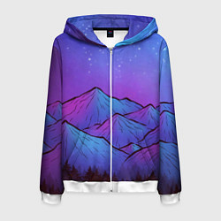 Толстовка 3D на молнии мужская Горы под звездным небом, цвет: 3D-белый