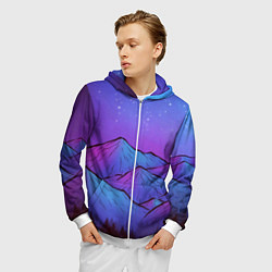 Толстовка 3D на молнии мужская Горы под звездным небом, цвет: 3D-белый — фото 2