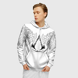 Толстовка 3D на молнии мужская Ассасин Крид - узор ворон, цвет: 3D-белый — фото 2