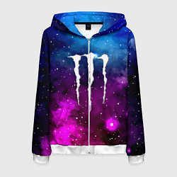 Толстовка 3D на молнии мужская Monster energy neon space, цвет: 3D-белый