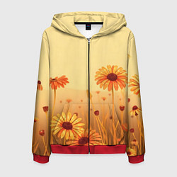 Толстовка 3D на молнии мужская Цветы на закате, цвет: 3D-красный