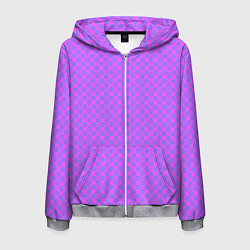 Мужская толстовка на молнии Розовый сиреневый узор в клетку и горох