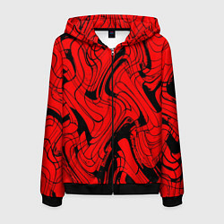 Толстовка 3D на молнии мужская Чёрно-красный абстрактный линии, цвет: 3D-черный