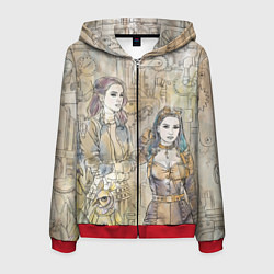 Толстовка 3D на молнии мужская Девушки стимпанк, цвет: 3D-красный