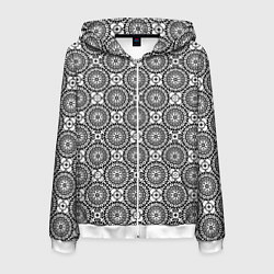 Толстовка 3D на молнии мужская Черно белый кружевной узор, цвет: 3D-белый
