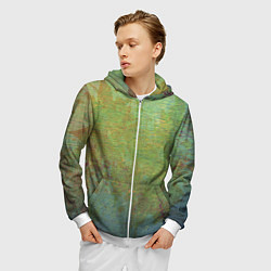 Толстовка 3D на молнии мужская Абстракция - green oil stain, цвет: 3D-белый — фото 2