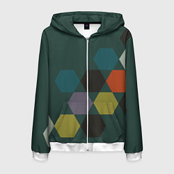 Толстовка 3D на молнии мужская Кластер зеленая ночь, цвет: 3D-белый