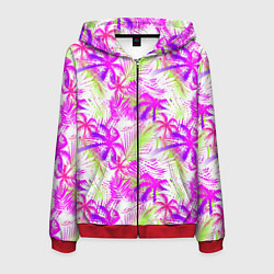 Толстовка 3D на молнии мужская Palm tree pink, цвет: 3D-красный