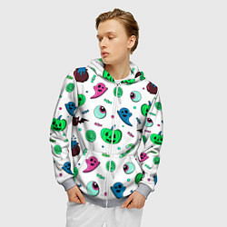Толстовка 3D на молнии мужская Halloween light green pumpkin - паттерн, цвет: 3D-меланж — фото 2