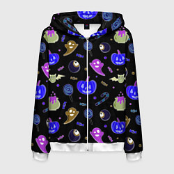 Толстовка 3D на молнии мужская Halloween blue black pumpkin, цвет: 3D-белый