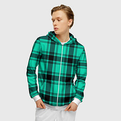 Толстовка 3D на молнии мужская Checkered turquoise, цвет: 3D-белый — фото 2
